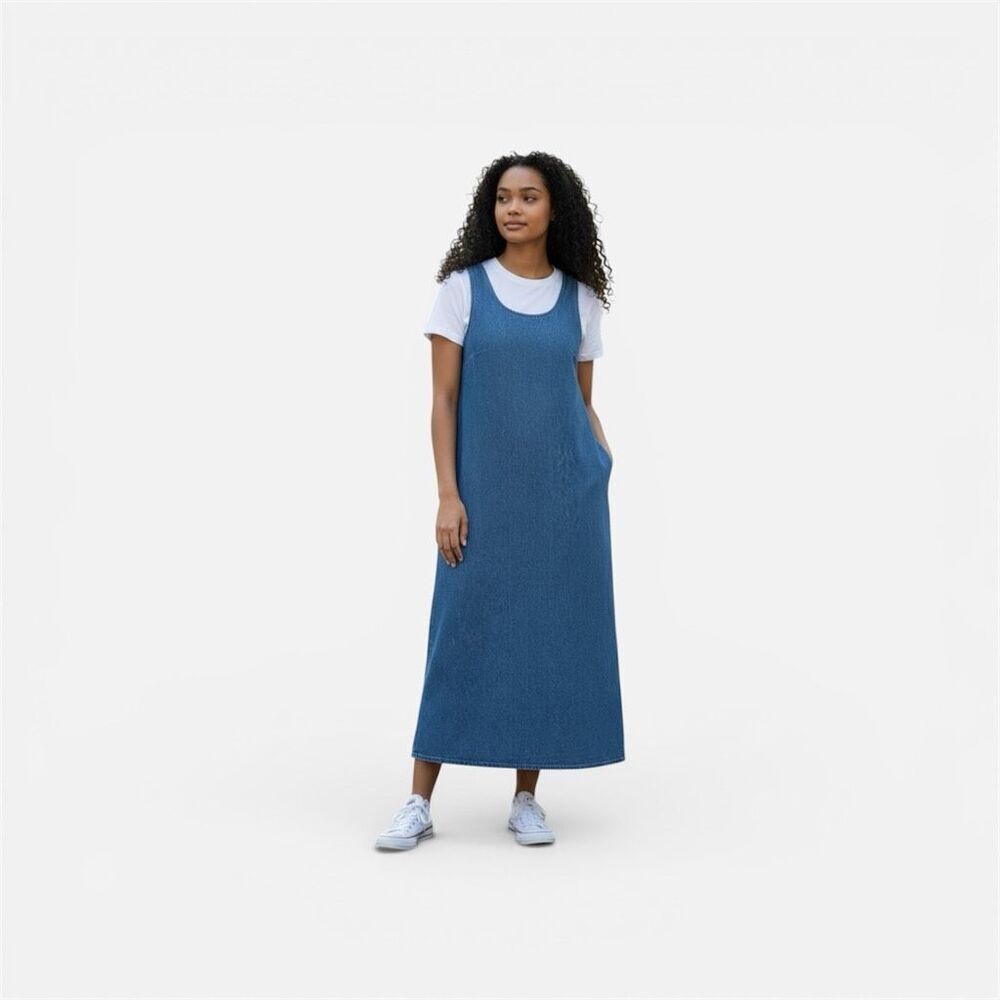 VTG Nina Piccalino 90s Blue Denim Jumper Maxi Dress Cottagecore 10 Cotton